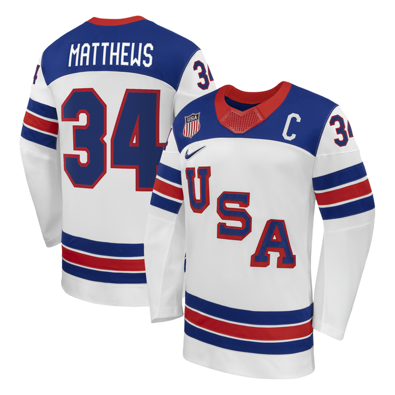 Auston Matthews Nike White US Hockey 2026 Away Replica Jersey