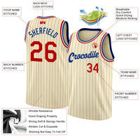 Custom Cream Black Pinstripe Red-Royal Authentic Basketball Jersey