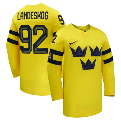 Sweden Hockey Gabriel Landeskog Nike Yellow 2026 Away Replica Jersey