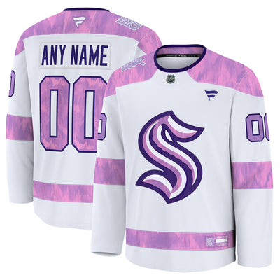 Seattle Kraken Fanatics White 2024 Hockey Fights Cancer Custom Practice Jersey