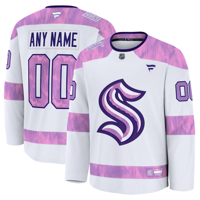 Seattle Kraken Fanatics White 2024 Hockey Fights Cancer Custom Practice Jersey