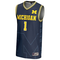 GameDay Greats #1 Navy Michigan Wolverines Icon Print Lightweight Basketball Fashion Jersey