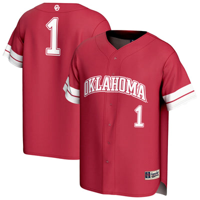 #1 Oklahoma Sooners GameDay Greats Lightweight Collegiate Baseball Fashion Jersey - Crimson