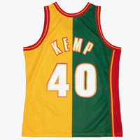 Seattle Supersonics Mitchell & Ness Shawn Kemp 1995 Split Swingman Jersey - Green/Yellow