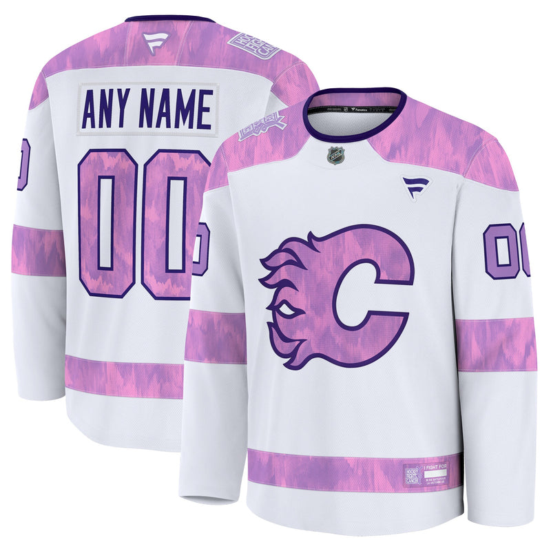 Calgary Flames Fanatics White 2024 Hockey Fights Cancer Custom Practice Jersey