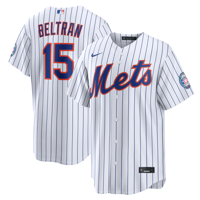 New York Mets Carlos Beltran Nike White Home Replica 2026 Hall of Fame Patch Jersey