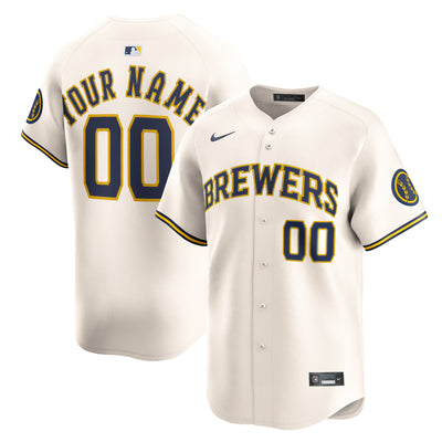 Milwaukee Brewers Nike Cream Home Limited Custom Jersey