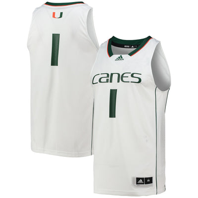 adidas #1 White Miami Hurricanes Team Swingman Basketball Jersey