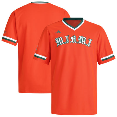 Miami Hurricanes adidas V-Neck Baseball Jersey - Orange
