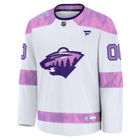 Minnesota Wild Fanatics White 2024 Hockey Fights Cancer Custom Practice Jersey