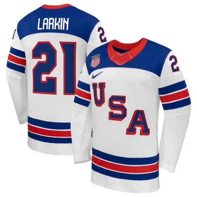 Dylan Larkin Nike White US Hockey 2026 Away Replica Jersey