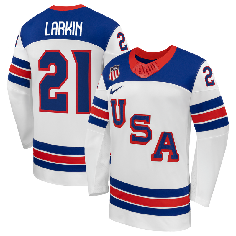 Dylan Larkin Nike White US Hockey 2026 Away Replica Jersey