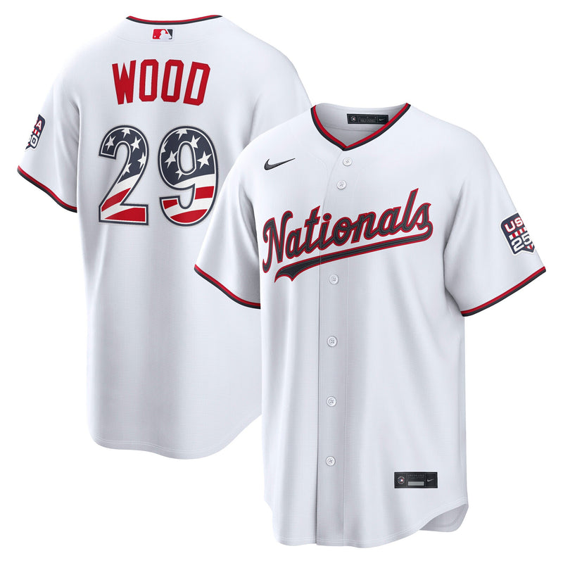 Fourth of July Washington Nationals James Wood Nike White USA 250 Stadium Jersey