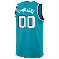 Custom Teal White-Black Round Neck Rib-Knit Basketball Jersey